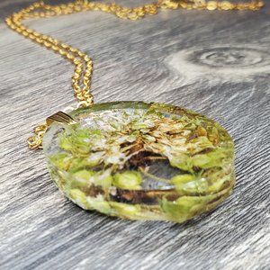 Dried Wildflower Chunky Pendant, Botanical Jewelry